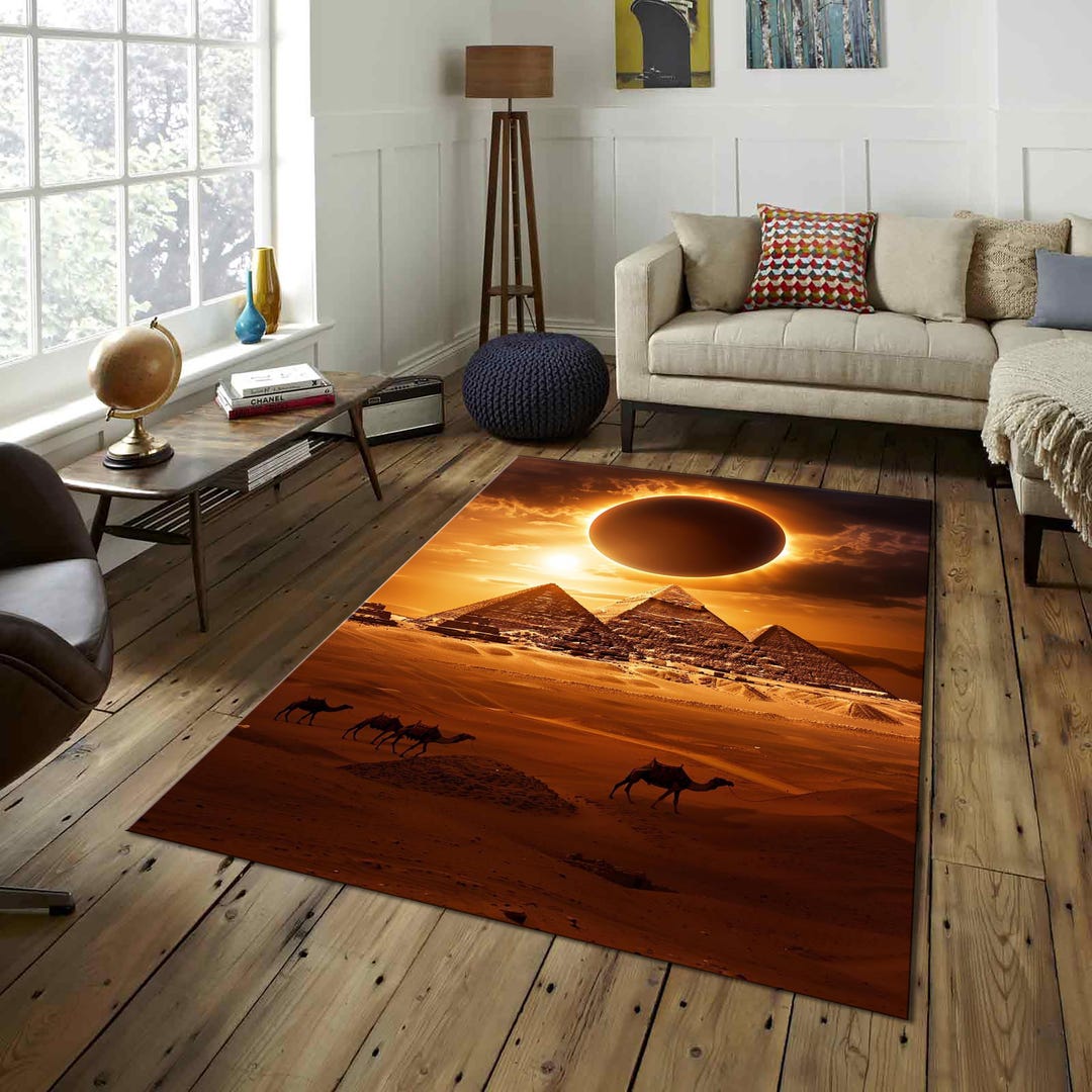 Eclipse Round Rug Solar Eclipse Rug, Camels Rug, Nonslip Rug, Modern Rug, 8x10 Rug, Area ...