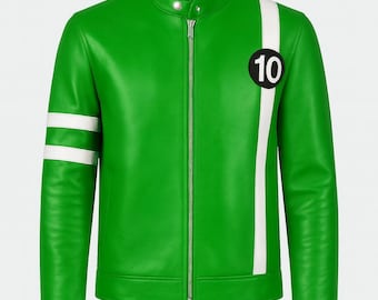Handgemachte Ben 10 Grüne Lederjacke: Alien Swarm Cosplay Kostüm