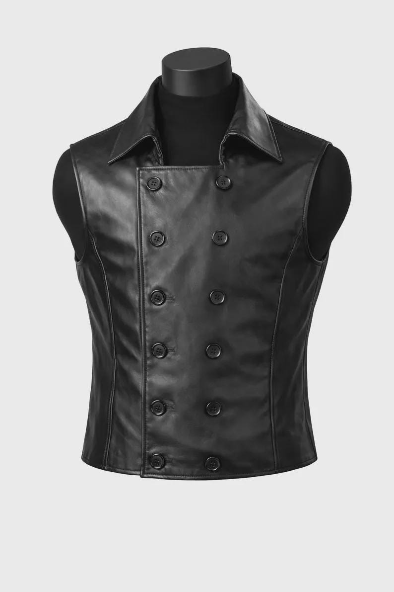 Handmade Spider-Man Noir Black Real Leather Vest: Jason Fitch Cosplay Costume image 2