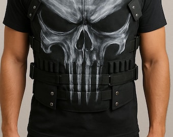 Punisher-Inspired Leather Tactical Vest: Skull Armor Cosplay Costume