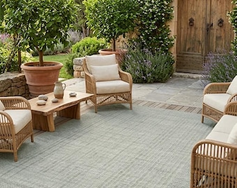Groen handgeweven gerecycled PET-tapijt met textuur minimalistisch tapijt voor binnen en buiten, milieuvriendelijk duurzaam vloerdecor