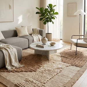 Tappeto in juta spessa fatta a mano con passanti – Decorazione per la casa boho naturale e spessa