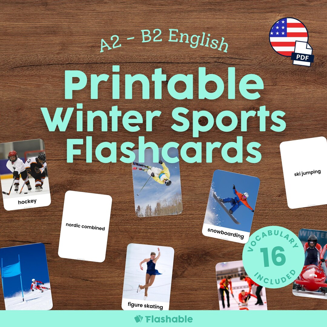Printable English Flashcards for Kids Winter Sports Vocabulary in ...