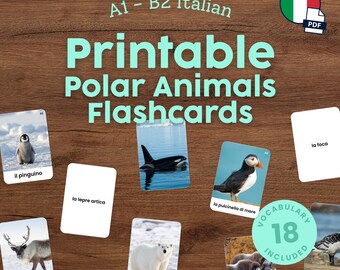 Printable Italian Polar Animals Flashcards for Kids Montessori Flashcards for Homeschool Language Learning