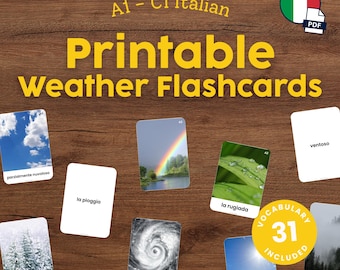 Printable Italian Flashcards for Kids Weather Vocabulary in Italian Montessori Flashcards for Homeschool Language Learning
