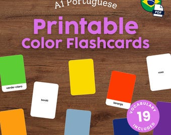 Printable Portuguese Color Flashcards for Kids Montessori Flashcards for Homeschool Language Learning