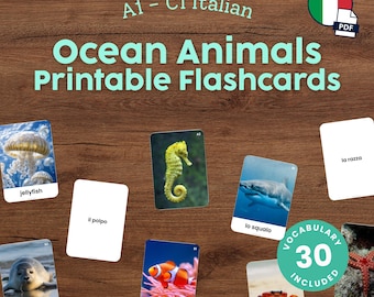 Printable Italian Ocean Animals Flashcards for Kids Montessori Flashcards for Homeschool Language Learning