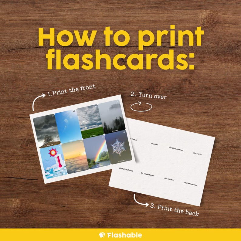 Printable German Flashcards for Kids Weather Vocabulary in German