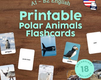 Polar Animals Flashcards for Kids Printable Montessori ESL Vocabulary Cards