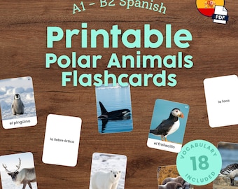 Spanish Polar Animals Flashcards for Kids Montessori Spanish Vocabulary Learning Printable