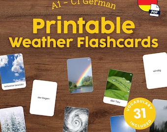 Deutsch Wetter Karteikarten für Kinder zum Ausdrucken Montessori Vokabelkarten