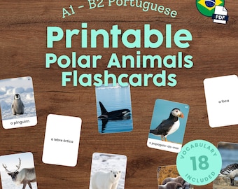 Printable Portuguese Polar Animals Flashcards for Kids Montessori Flashcards for Homeschool Language Learning