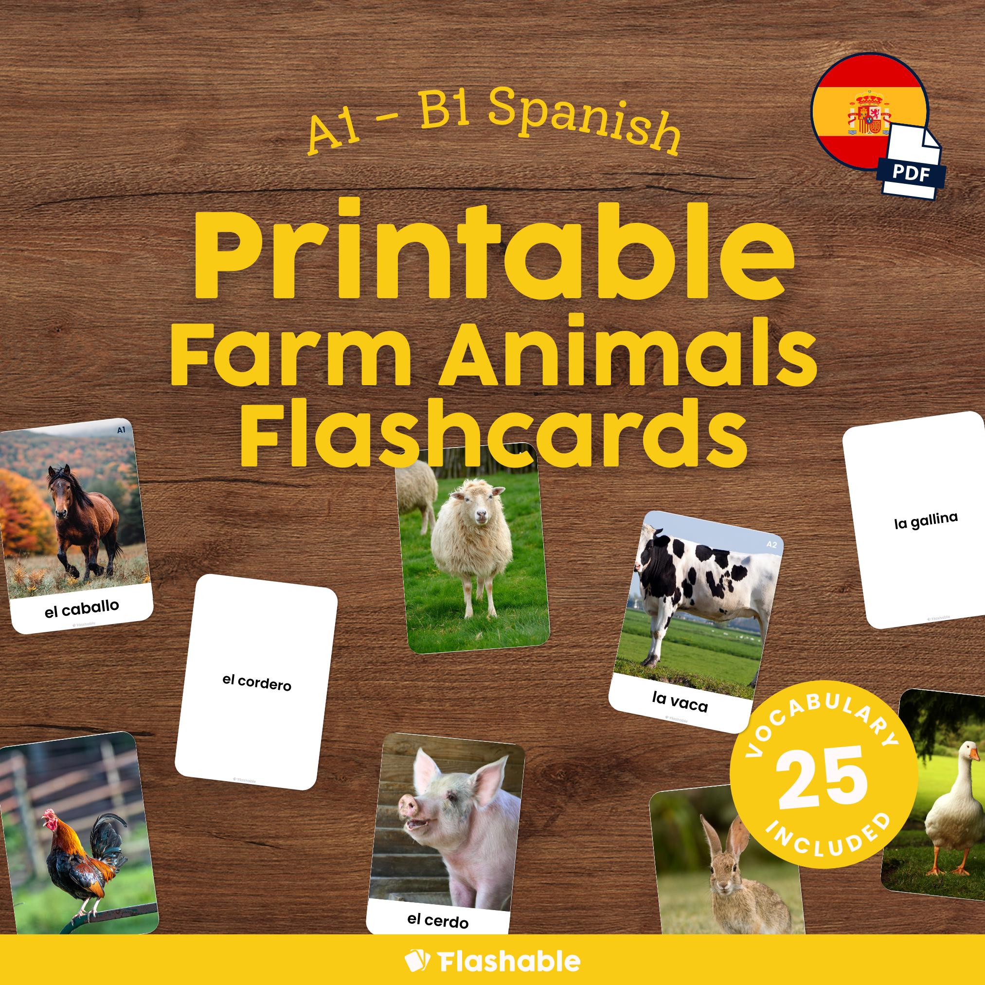 Spanish Farm Animals Flashcards for Kids Printable Montessori Spanish ...
