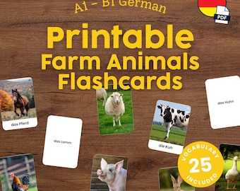 German Farm Animals Flashcards for Kids Printable Montessori German Vocabulary Cards