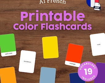 French Colors Flashcards for Kids Printable Montessori French Vocabulary Cards