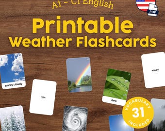 Weather Flashcards for Kids Printable Montessori ESL Vocabulary Cards English flashcards