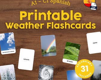 Spanish Weather Flashcards for Kids Montessori Spanish Vocabulary Learning Printable