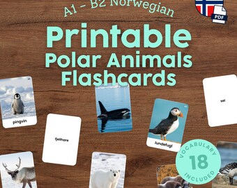 Printable Norwegian Flashcards for Kids Polar Animals Vocabulary in Norwegian Montessori Flashcards for Homeschool Language Learning