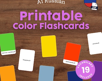 Russian Colors Flashcards for Kids Printable Montessori Russian Word Cards