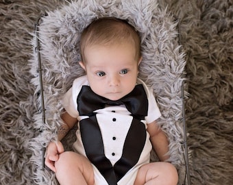 Dapper Lil' Tux: The Perfect Outfit for Baby Boys! Weddings, Occasions, Holidays—Tuxedo Complete with a Bow Tie!