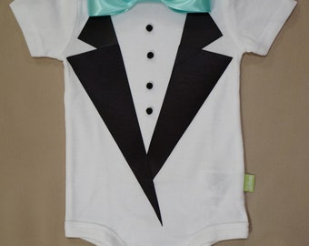 Timeless Elegance: Baby Boy Tuxedo Onesie Bodysuit for Weddings, Holidays & Newborns | Formal Attire | Handcrafted with Care