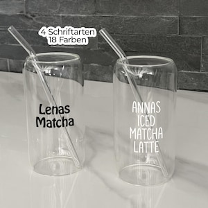 Personalisiertes Iced Matcha Latte Trinkglas Glashalm Glasbecher Dosenglas 500ml Dosenglas Name Geburtstagsgeschenk