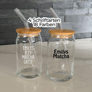 Personalisiertes Iced Matcha Latte Trinkglas Deckel Glashalm Glasbecher Dosenglas 500ml Dosenglas Name Geburtstagsgeschenk