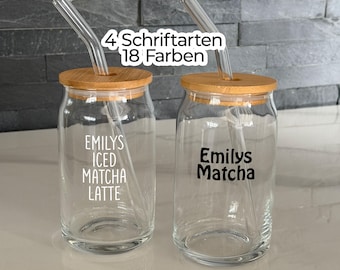 Personalisiertes Iced Matcha Latte Trinkglas Deckel Glashalm Glasbecher Dosenglas 500ml Dosenglas Name Geburtstagsgeschenk