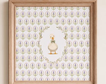 Silly Goose Nursery Print: Floral Baby Animal Play Room Wall Art, Cottagecore Botanical Flowers Poster, Baby Girl Decor, Baby Shower Gift