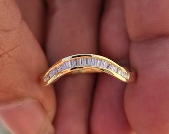 Baguette Moissanite Cut Curved Wedding Band, 14k Solid Gold Ring Enhancer for Women, Gift For Her, Anniversary Ring, New Ring, Propose Ring