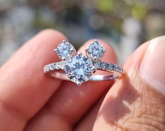 Mouse Ears Fairy Tale Engagement Ring: 1.75 CT Round Cut Moissanite Promise Wedding Ring, 14K Solid Gold, 925 Sterling Silver