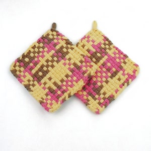 Porta ollas de cocina tejida tradicional, 5 1/2 pulgadas cuadradas 100% algodón Potholders, Yellow Kitchen Potholders, Retro Farmhouse Kitchen Hot Pads