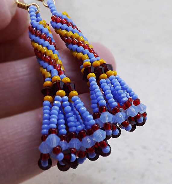 Download Fringed Seed Bead Earrings Peyote Tube Earrings Spiral | Etsy