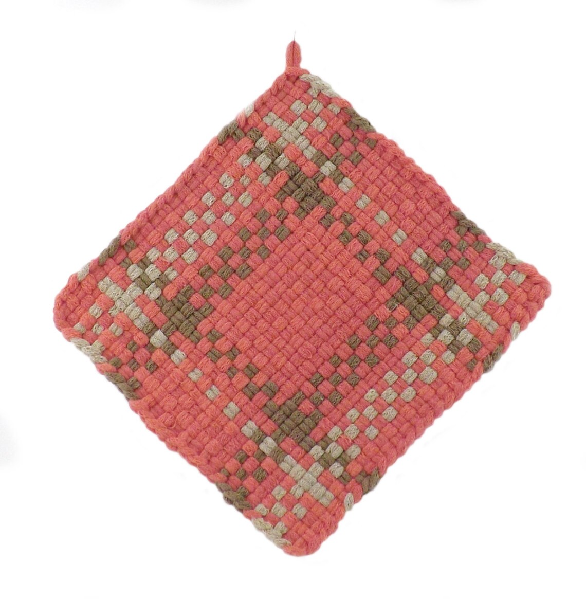 Large 100 Cotton Woven Pot Holders, 8 1/4 Inch Square Pink Beige and