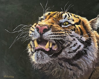 Pintura al óleo original de tigre, fauna silvestre india, decoración del hogar