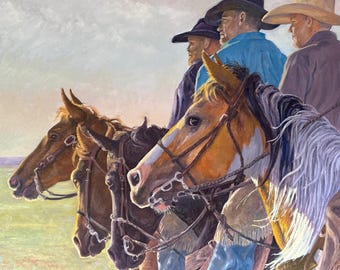 A Bad Hoss」 - チャールズ・M・ラッセルの手描き油絵複製、暴れ馬に