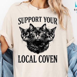 Support Your Local Coven PNG: Black Cat Witchy Goth Quote png Vintage Grunge Aesthetic Clipart (Digital Download)