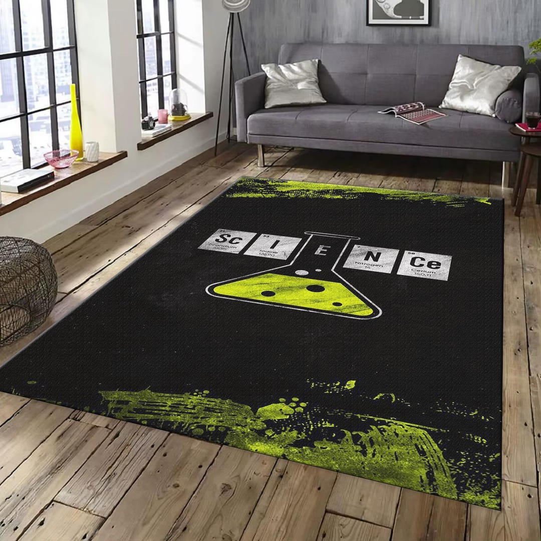 A Science Lab Rug Science Rug, Periodic Table Art | Neon Green Grunge Decor | Chemistry ...