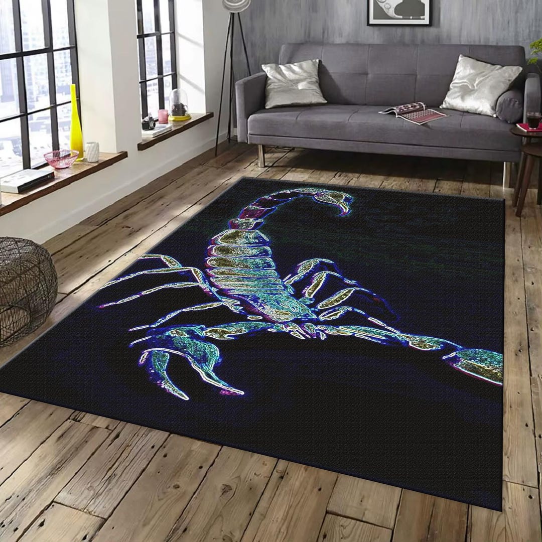 Neon Scorpion Rug, Glowing Art Style | Dark Goth Decor | Abstract ...