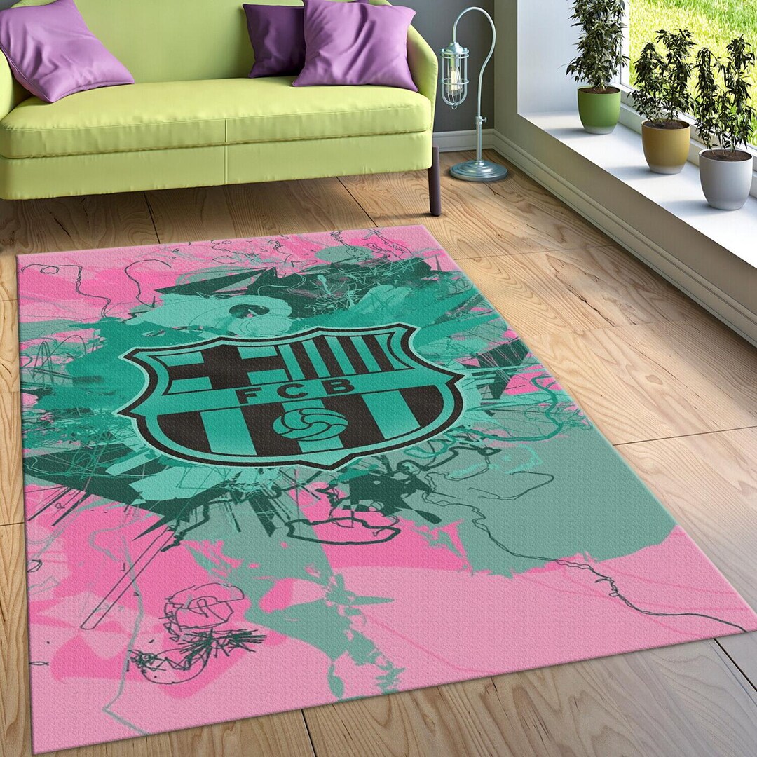 Pink Football Rug Barcelona Soccer Team Rug: Pink and Green Football Gift - Etsy