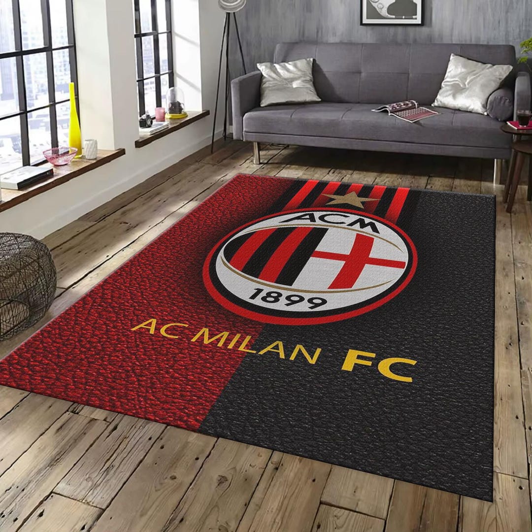 AC Milan Rug, Red Black Leather Texture | Football Club Logo ...