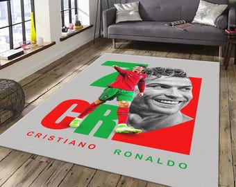 Cristiano Ronaldo Rug, CR7 Portugal Art | Football Legend Decor | Soccer Player Carpet, Non-Slip