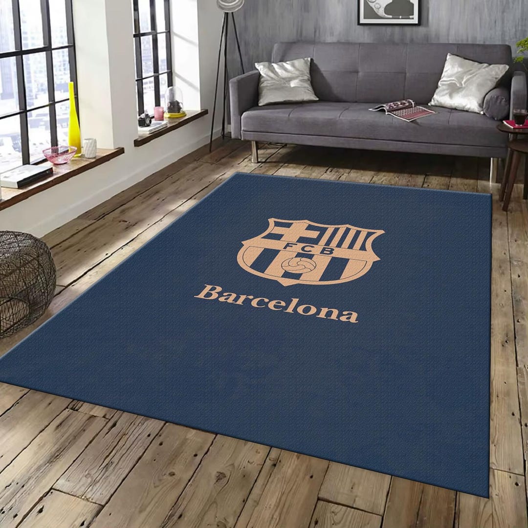 Barcelona Football Team Rug: Blue Soccer Ball Theme, Soft Velvet Area ...