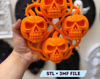 Halloween Pumpkin Skull Wreath STL | 3D Printable Wall Hanging | Witchy Halloween Decor | Spooky Front Door Decor | Digital Download File