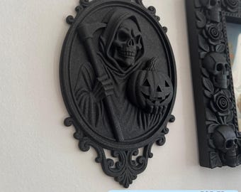 Halloween Death Pumpkin Wall Frame STL | 3D Printable Goth Picture Frame | Witchy Mirror Frame | Spooky Wall Decor | Digital Download File