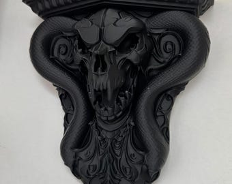 Cobra Skull Wall Corbel STL | 3D Printable Snake Skull Shelf | Witchy Candle Display | Gothic Crystal Holder | Digital Download File