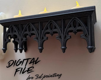 Gothic Cathedral Wall Shelf STL | Victorian Floating Crystal Shelf | Witchy Candle Display | Dark Academia Wall Mount | Digital Download