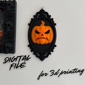 STL-bestand Angry Pumpkin Wall Frame – 3D-printbaar 3D-model – Digitaal downloadmodel