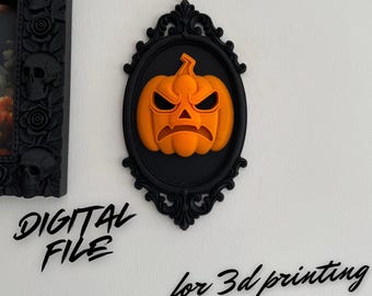 Angry Pumpkin Wall Frame STL | 3D Printable Halloween Picture Frame | Witchy Mirror Frame | Spooky Goth Decor | Digital Download File