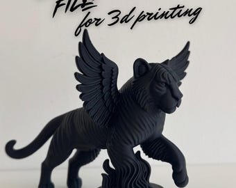 Winged Tiger Statue STL | 3D Printable Fantasy Tiger Sculpture | Mythical Creature Figurine | Dnd Decor | Digital Download File